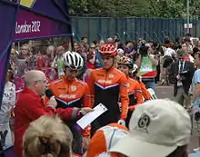 The Dutch Team (Loes Gunnewijk, Ellen van Dijk, Annemiek van Vleuten and Marianne Vos) before the race