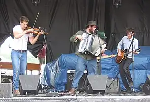 The Felice Brothers perform at Mountain Jam 2008. Left to right: Farley, James, Christmas (back), Ian