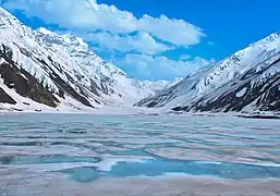 The lake freezes over in winter