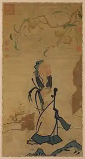 Silk tapestry of Dongfang Shuo stealing a peach of immortality, Ming dynasty