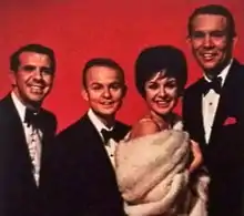 Cover art for The two sides of the J's with Jamie (1963) depicting, from left-to-right, Joe Silvia, Don Shelton, Jamie Silvia, and Len Dresslar.