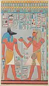 The king with Anubis, from the tomb of Horemheb; 1323-1295 BC; tempera on paper; Metropolitan Museum of Art
