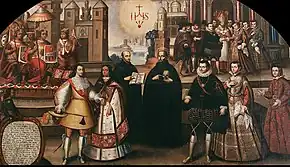 The Marriage of Captain Martín García de Loyola and the Inca ñusta Beatriz Clara Qoya, daughter of Sayri Túpac; parents of the first Marchioness of Oropesa. 17th century painting located in the Church of la Compañía de Jesús, Cusco.