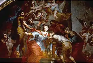 The Martyrdom of St. Prisca (1760) by Miguel Cabrera. Located inside.