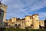 The Middle Tower, with Causeway to Byward Tower, and remains of causeway to Lion Tower, at the Tower of London