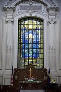 The Christ on the Waters stained glass window at Naval Academy Chapel by Frederick Wilson in Annapolis, Maryland