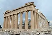 The Parthenon on the Athenian Acropolis, the most iconic Doric Greek temple built of marble and limestone between circa 460-406 BC, dedicated to the goddess Athena