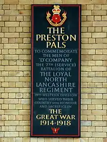 A commemorative plaque for the Preston Pals.