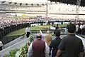 Prime Minister Narendra Modi in the arena in October 2014 during Maharashtra gov swearing-in.