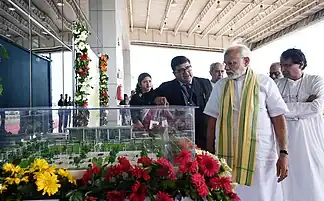 The Prime Minister, Shri Narendra Modi during the inauguration at the airport, along with the former Minister for Commerce & Industry and Civil Aviation, Shri Suresh Prabhakar Prabhu.