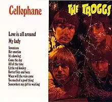 The Troggs photographed with fissures over the photo and the tracks listed to the side