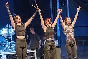 The Warning performing in Burlington, Ontario in 2022 (L–R: Alejandra, Paulina, and Daniela Villarreal Vélez)