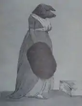 Elegantly dressed woman with a pig's head