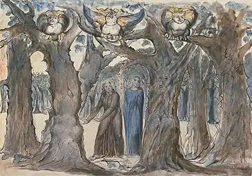 William Blake, c. 1824–27, The Wood of the Self-Murderers: The Harpies and the Suicides, Tate