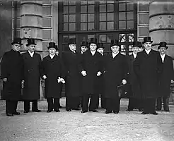 The newly appointed Swedish cabinet, assembled outside the Royal Palace in Stockholm, December 13, 1939