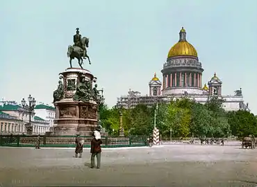 The monument to Nicholas I of Russia in St. Petersburg, late 19th century photochrome print.