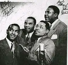 The "Original Jubalaires": from left to right Orville Brooks, Theodore (Teddy) Brooks, Caleb Ginyard and George McFadden.