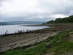 The remains of the pier at Strachur Bay.