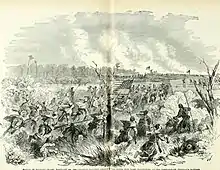  Historical drawing depicting Union soldiers advancing through marshlands.