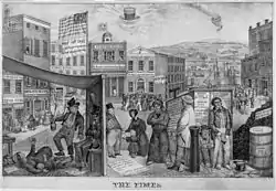 A political cartoon showing a poverty-stricken town, with text blaming the Democrats
