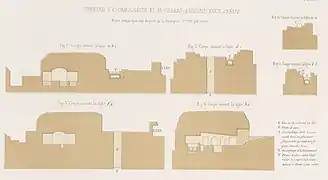 Six cross-sections of Magharet Abloun; the Eshmunazar II sarcophagus is marked "T"