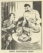 'Their Christmas Feast', political cartoon published in The Australian Women's Weekly, 23 December 1939.