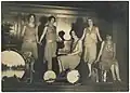 Thelma Ready's Orchestra on stage at the Grill Room, Hotel Australia c1929. Musicians include: Lilian Stender, Kath McCall, Thelma Ready, Alice Organ/Dolphin, and Lena Sturrock.