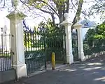 The gateway and gates which were erected at about 1769 as part of the Drostdy at that time, are situated on the most historic site in Stellenbosch. This site has associations with Simon van der Stel and the respective Drostdy buildings were formerly also situated here until, in 1859, they became the seat of the Theological Seminary.