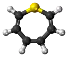 Ball-and-stick model of the thiepine molecule