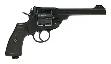 Webley revolver. Acquired from the United Kingdom. Particularly by the royal guards.