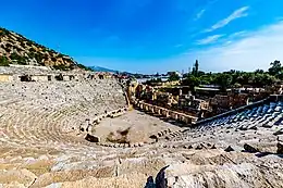 Theatre at Halicarnassus in Bodrum, with the Bodrum Castle in the background.