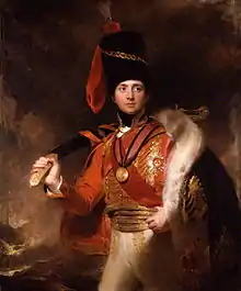 Oil painting of Stewart in 1812 standing in hussar's uniform