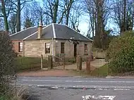 The West Lodge gateposts at Thorntoun, Springside, North Ayrshire.