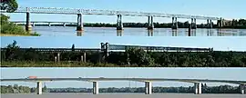 The three bridges of Cubzac.From top: Eiffel bridge, Railway bridge, Motorway bridge