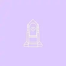 A throne with a heart emblazoned on it on a purple background.