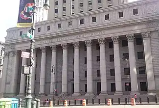 The colonnade of Corinthian columns outside the United States Courthouse