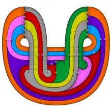 An 8-coloured double torus (genus-two surface) – bubbles denote unique combination of two regions