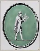 Tile with Orpheus or Apollo, c. 1780, the green painted