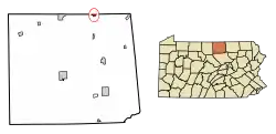 Location of Lawrenceville in Tioga County, Pennsylvania.