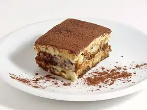 Tiramisu with cocoa powder garnish