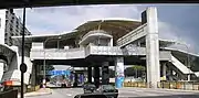 The exterior of the KL Monorail's Titiwangsa terminal station, with the terminating line's buffer stop.