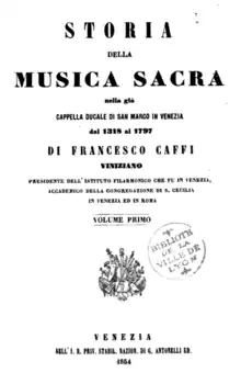 Title page of Storio della musica sacra by Francesco Caffi