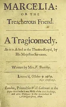 Title page of Frances Boothby's Marcelia, London, 1670
