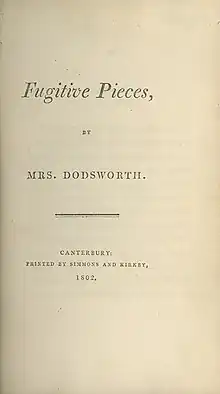 Title page of Fugitive Pieces by Anna Dodsworth 1802