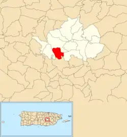 Location of Toíta within the municipality of Cidra shown in red