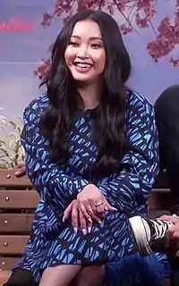 A color photograph of Lana Condor during a Q&A session for a film in 2020.