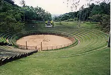 Bullfighting (Tōgyū) arena. Okinawa is the home of a form of bullfighting sometimes compared to sumo.