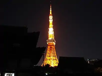 Image 3The Tokyo Tower was built in 1958 and was constructed of steel, a third of which was scrap metal taken from US tanks damaged in the Korean War. (from History of Tokyo)