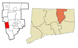 Bolton's location within Tolland County and Connecticut