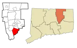 Columbia's location within Tolland County and Connecticut